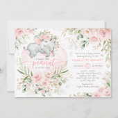 Hübsche Elephant Blush Pink Gold Floral Baby Dusch Einladung (Vorderseite)