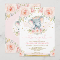 Hübsche Elephant Blush Pink Roses Baby Girl Dusche