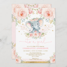 Hübsche Elephant Blush Pink Roses Baby Girl Dusche