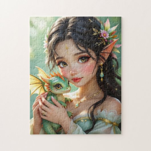 Hübsche elfenhafte Fee & Drache Ätherisch Puzzle (Vertikal)