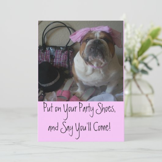 Hübsche englische Bulldoggen-Party Einladungen (Stehend Vorderseite)
