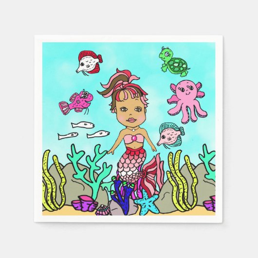 Hübsche Ethnic Mermaid Birthday Serviette (Vorderseite)