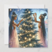 Hübsche Fairies schmücken den Weihnachtsbaum Feiertagskarte (Vorderseite)