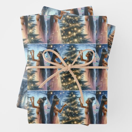 Hübsche Fairies schmücken den Weihnachtsbaum Geschenkpapier Set (Beispiel)