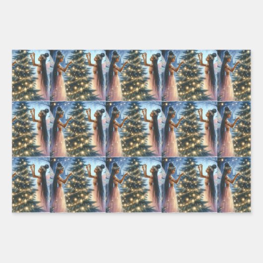 Hübsche Fairies schmücken den Weihnachtsbaum Geschenkpapier Set (Vorderseite)