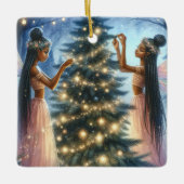 Hübsche Fairies schmücken den Weihnachtsbaum Keramikornament (Vorderseite)