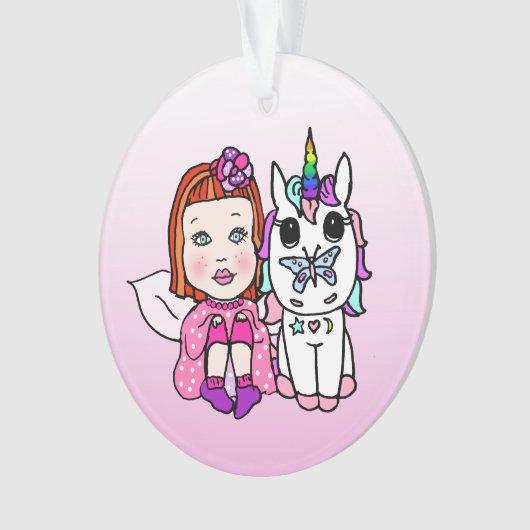 Hübsche Fairy & Regenbogen Einhorn & Schmetterling Ornament (Vorderseite)