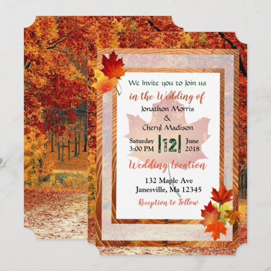 Hübsche Fall Bäume als Hochzeitseinladungen Einladung (Vorne/Hinten)