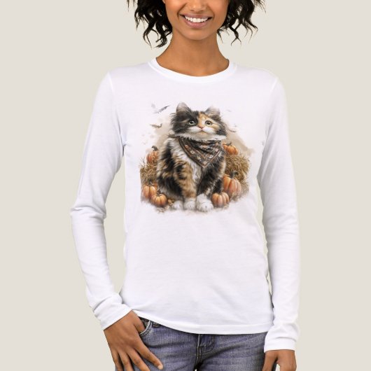HÜBSCHE FALL THEMED CALICO CAT MIT PUMPKINN Tri-Blend SHIRT (Vorderseite)