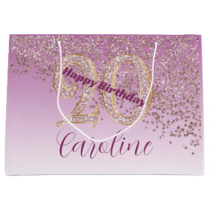 Hübsche Fallende Roségold Glitter 20. Geburtstag Große Geschenktüte