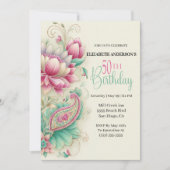 Hübsche Fancy Paisley Blume 50. Geburtstag Einladung (Vorderseite)