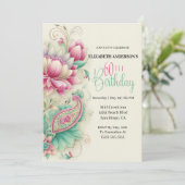 Hübsche Fancy Paisley Blume 60. Geburtstag Einladung (Stehend Vorderseite)