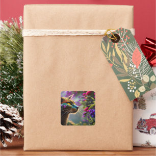 Hübsche Fantasie Blume Katze Name & Anschrift Quadratischer Aufkleber