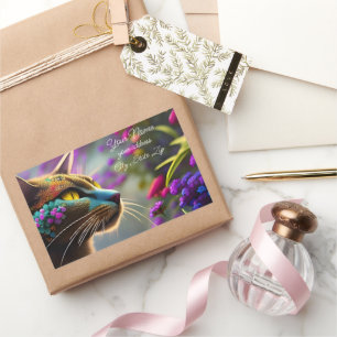 Hübsche Fantasie Blume Katze Name & Anschrift Rechteckiger Aufkleber