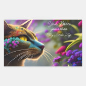 Hübsche Fantasie Blume Katze Name & Anschrift Rechteckiger Aufkleber (Vorderseite)