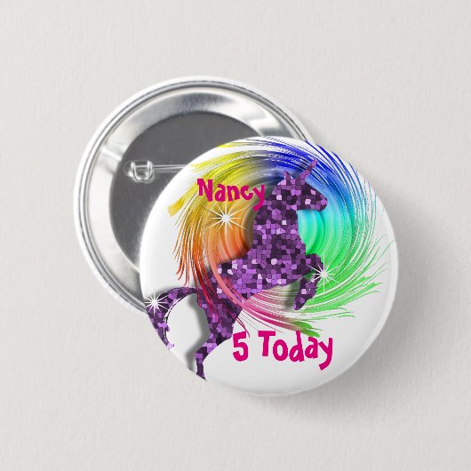 Hübsche Fantasie Regenbogen Einhorn Personalisiert Button (Vorne & Hinten)