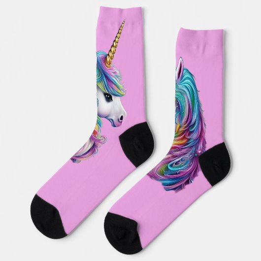 Hübsche Fantasy Unicorn auf Rosa Socken (Linkes Detail)