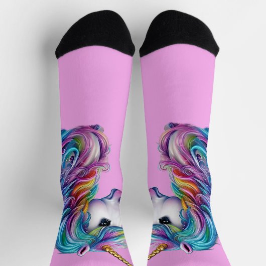 Hübsche Fantasy Unicorn auf Rosa Socken (Oben)