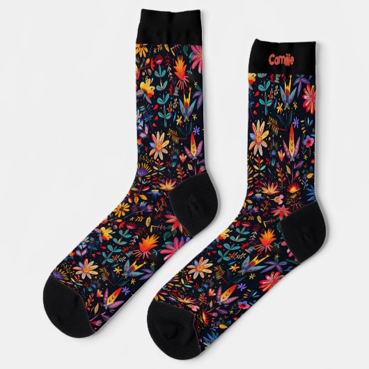 Hübsche Farben Botanischer Art Mitternacht Name Cu Socken (Linkes Detail)