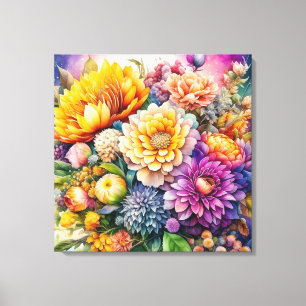 Hübsche farbenfrohe Aquarell-KI-Kunstblumen Leinwanddruck