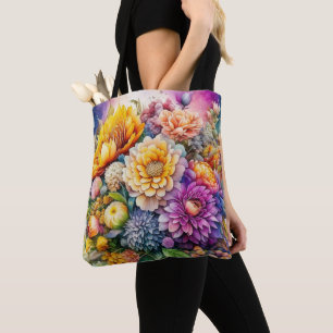 Hübsche farbenfrohe Aquarell-Kunstblumen  Tasche