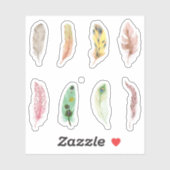 Hübsche, farbenfrohe Aquarellfedern Scrapbooking Aufkleber (Blatt)