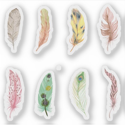 Hübsche, farbenfrohe Aquarellfedern Scrapbooking Aufkleber (Vorderseite)