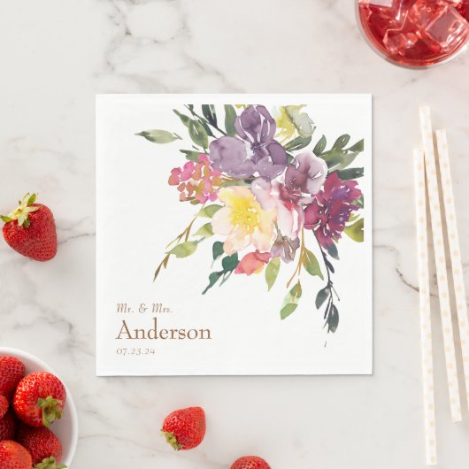 Hübsche, farbenfrohe Blüte Mr. & Mrs. Wedding Serviette (Beispiel)
