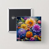 Hübsche farbenfrohe digitale AI-Kunst-Blumen Button (Vorne & Hinten)