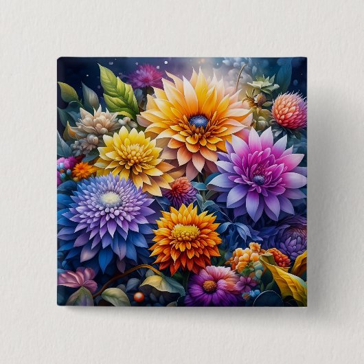 Hübsche farbenfrohe digitale AI-Kunst-Blumen Button (Vorderseite)
