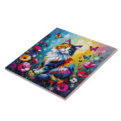 Hübsche farbenfrohe Impasto-Katze und Blumen Fliese (Seite)