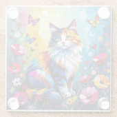 Hübsche farbenfrohe Impasto-Katze und Blumen Glasuntersetzer (Rückseite)