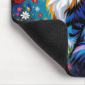 Hübsche farbenfrohe Impasto-Katze und Blumen Mousepad (Ecke)