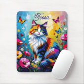 Hübsche farbenfrohe Impasto-Katze und Blumen Mousepad (Mit Mouse)