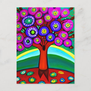 Hübsche farbenfrohe skurrile Volkskunst zum Behalt Postkarte