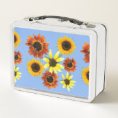 Hübsche, farbenfrohe Sonnenblumengeschirr auf den  Metall Brotdose (Rückseite)