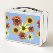 Hübsche, farbenfrohe Sonnenblumengeschirr auf den  Metall Brotdose (Vorderseite)