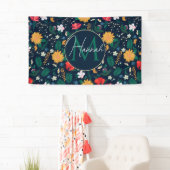 Hübsche Farbenfrohe Wilde Blume Navy Blue Design Banner (Insitu)