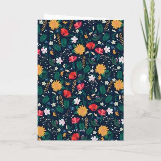 Hübsche Farbenfrohe Wilde Blume Navy Blue Design Dankeskarte (Rückseite)