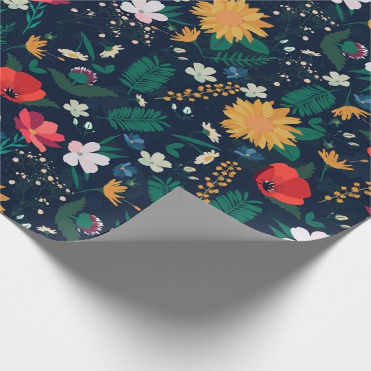 Hübsche Farbenfrohe Wilde Blume Navy Blue Design Geschenkpapier (Ecke)