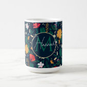Hübsche Farbenfrohe Wilde Blume Navy Blue Design Kaffeetasse (Mittel)
