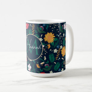 Hübsche Farbenfrohe Wilde Blume Navy Blue Design Kaffeetasse
