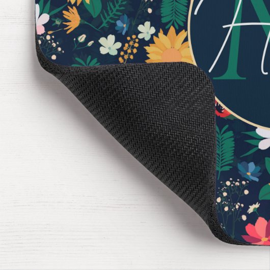 Hübsche Farbenfrohe Wilde Blume Navy Blue Design Mousepad (Ecke)