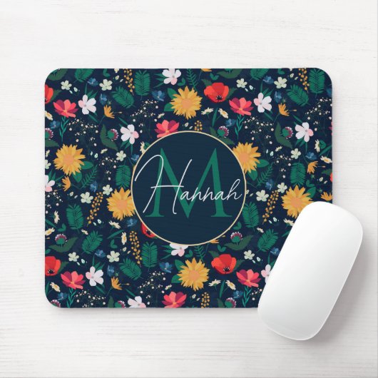 Hübsche Farbenfrohe Wilde Blume Navy Blue Design Mousepad (Mit Mouse)