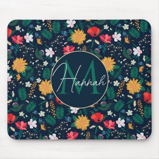 Hübsche Farbenfrohe Wilde Blume Navy Blue Design Mousepad (Vorne)