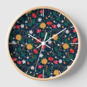 Hübsche Farbenfrohe Wilde Blume Navy Blue Design Uhr (Vorderseite)