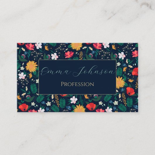 Hübsche Farbenfrohe Wilde Blume Navy Blue Design Visitenkarte (Vorderseite)