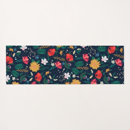 Hübsche Farbenfrohe Wilde Blume Navy Blue Design Yogamatte (Rückseite (Horizontal))