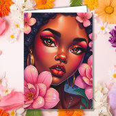 Hübsche Farbfrau mit Blume Geburtstag Karte