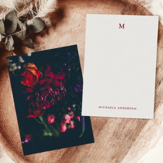 Hübsche Farbige Blume Monogramm und Name Mitteilungskarte